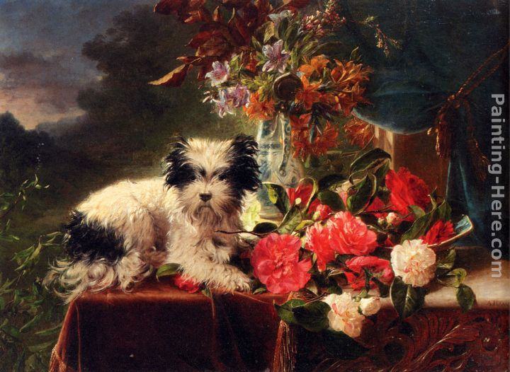 Adriana-Johanna Haanen Camellias And A Terrier On A Console